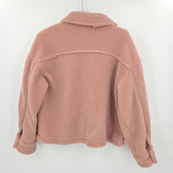 Forever 21 Teddy Jacket Shacket Womens Small Mauve Pink Distressed Plush Fall - Picture 2 of 7